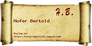 Hofer Bertold névjegykártya
